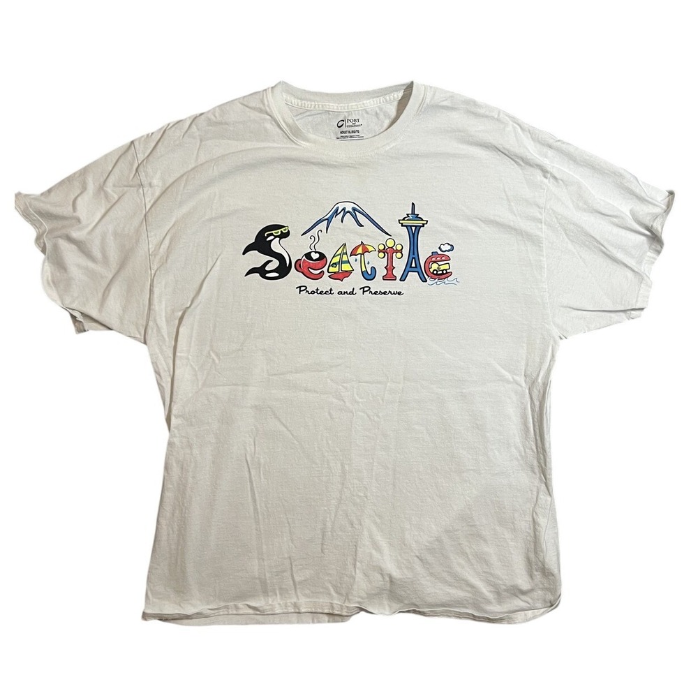 Port & Company Seattle Protect and Preserve T-Shirt Men's XL White Graphic Tee